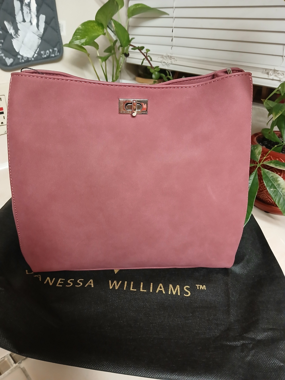 Vanessa Williams Mauve Pink Shoulder Posh Hobo Bag with Turn-Lock Detail